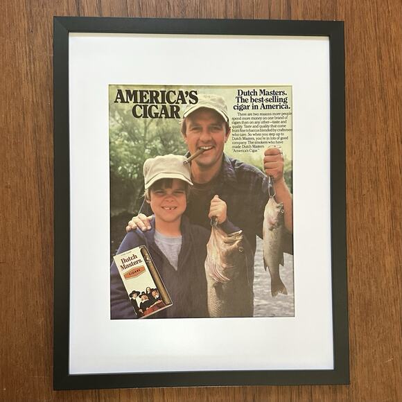 FRAMED 1984 Dutch Masters Cigars Father Son Fishing Original Print Ad - Picture 1 of 2